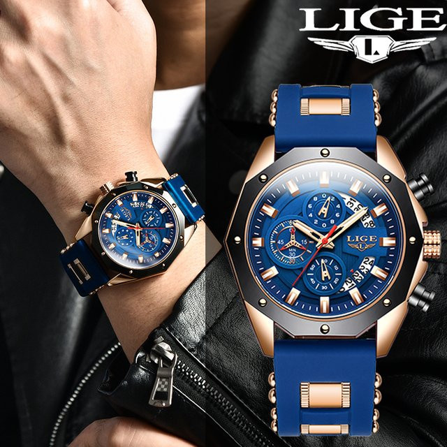LIGE Armbanduhr Chronograph, Quarz, Silikon, Herren - Bild 1