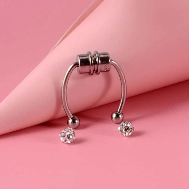 Nasenring Edelstahl, magnetische Perlen, Shambhala-Diamantkugel, Unisex - Bild 1