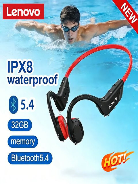 Lenovo Bone Conduction Bluetooth 5.4 Kopfhörer mit Mikrofon, wasserdicht, Schwarz - Bild 1