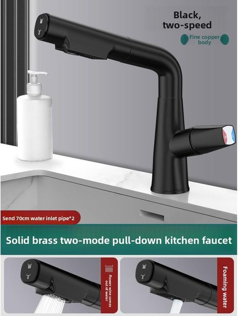 Binchi Outdoor Product Waschbeckenarmatur aus Messing in Matt Schwarz mit ausziehbarem Schwenkauslauf und Sprayfunktion - Bild 1