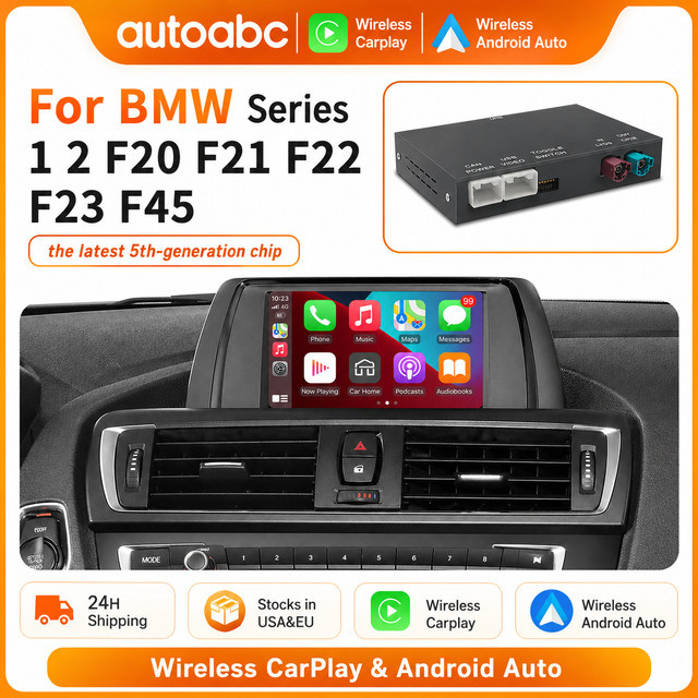 AUTOABC Kabelloses CarPlay und Android Auto Nachrüstkit für BMW Serie 1 2 F20 F21 F22 F23 F45 mit Mirror Link und GPS in Schwarz - Bild 1