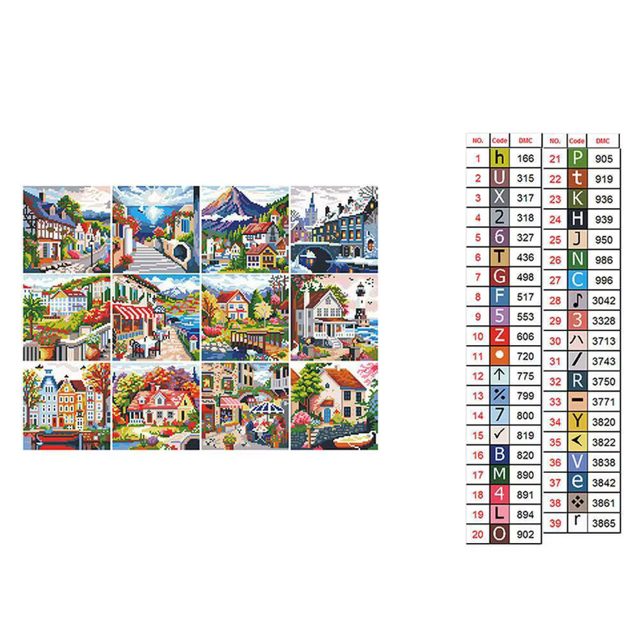 HUACAN 12er Set Landschaft Diamant-Mosaik Malerei mit runden Mini-Diamanten in Multicolor - Bild 4