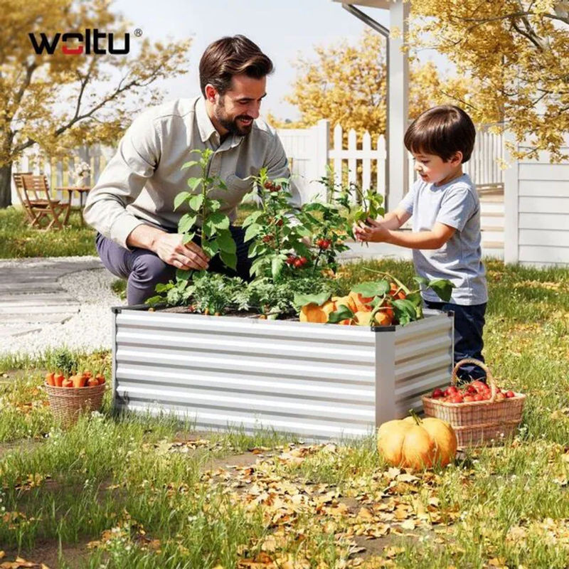 Woltu Hochbeet aus Stahl in Silber, Pflanzkasten und Blumenkübel mit stabilem Design, B/T/H: 160 x 56 x 80 cm - Bild 1
