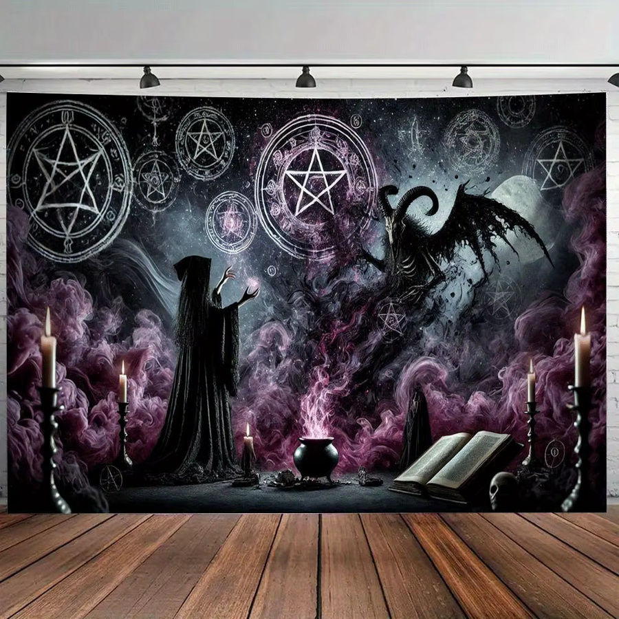 VIKAMA Dark Mage Wandteppich Pentagramm in Lila für Halloween und Magic Theme Dekoration B: 60 cm, H: 40 cm - Bild 3
