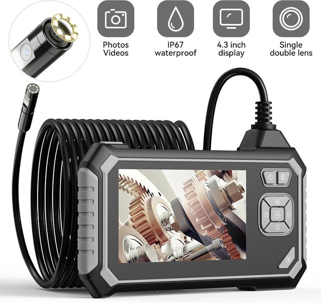 INSKAM Industrie Endoskop mit 4.3 Zoll Display, 1080p Full HD, Single oder Dual Lens, IP67 wasserdicht mit 8 LEDs, Farbe: Schwarz - Bild 1