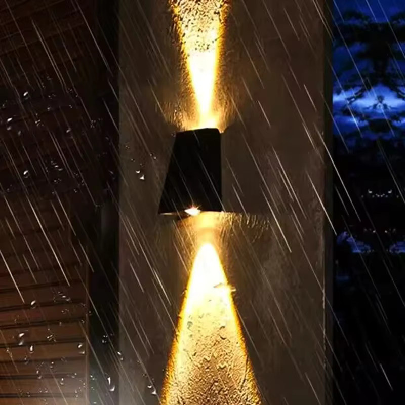 Feimefeiyou Solare Außenleuchten für Garten und Treppe, Moderne Wandlampen mit Auf- und Abwärtslicht in Schwarz, Rechteckig mit Dämmerungssensor - Bild 2