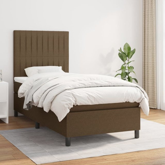 vidaXL Boxspringbett mit Matratze aus Stoff in Dunkelbraun, B/T/H: 100 x 200 x 128 cm - Bild 2