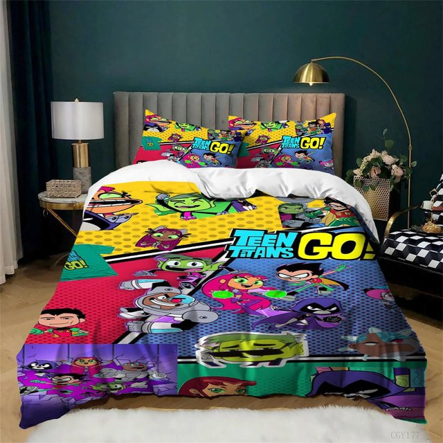 Teen T-Itans Go Bettwäsche-Set aus Mikrofaser, 3-teilig, Mehrfarbig, B/H: 135 x 200 cm - Bild 1