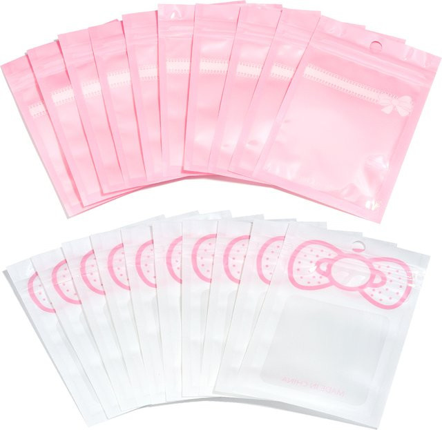 20 Stück Rosa Klare Druckverschlussbeutel mit Fliegenmuster zur Verpackung von Süßigkeiten, Keksen, Schmuck oder Perlen - Bild 1