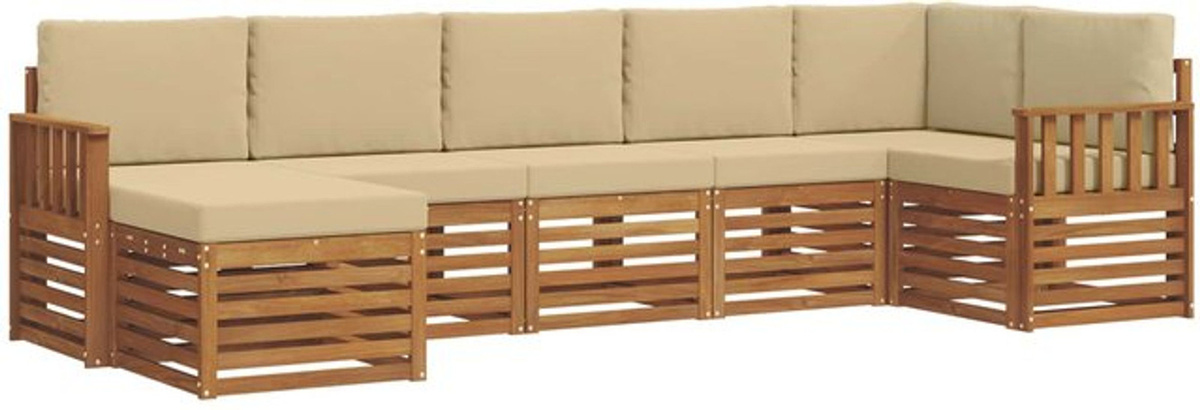 Modernes Ecksofa Set mit 7 Kissen aus Akazie Massivholz in Natur und Beige von vidaXL - Bild 1