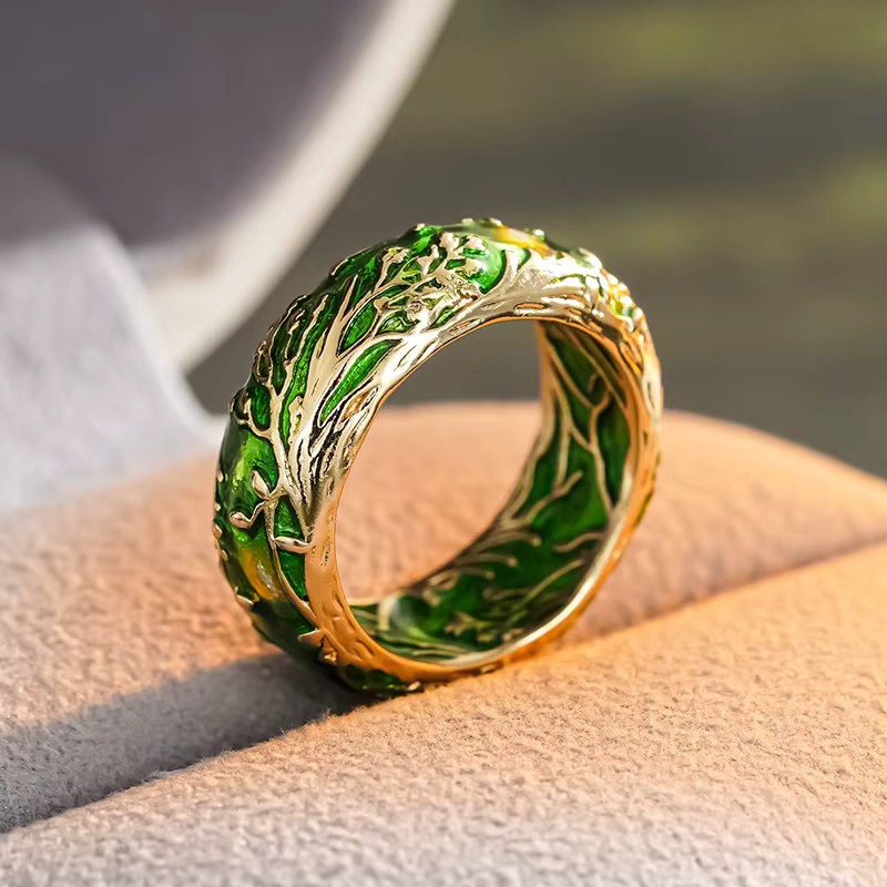 Huitan Damenring, Gold, Grüne Emaille, Damen - Bild 4