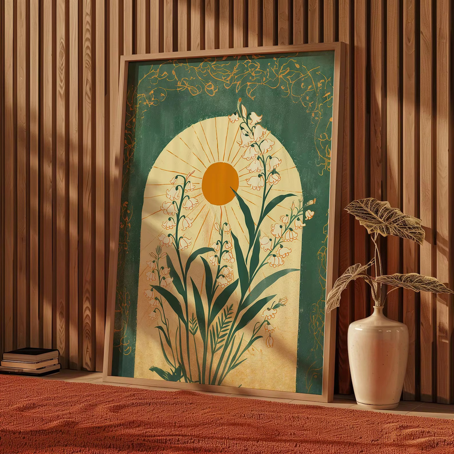 SHENCHEN Kunstposter Maiglöckchen Smaragdgrüne Sonne Botanische Illustration im Boho-Stil, Mehrfarbig - Bild 4