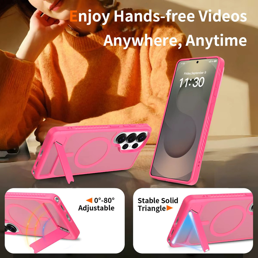 Stoßfeste magnetische Handyhülle für Samsung S26 Ultra S25 S24 Edge S23 Plus FE mit klappbarem Ständer und Unterstützung für kabelloses Laden in Blau oder Pink - Bild 4