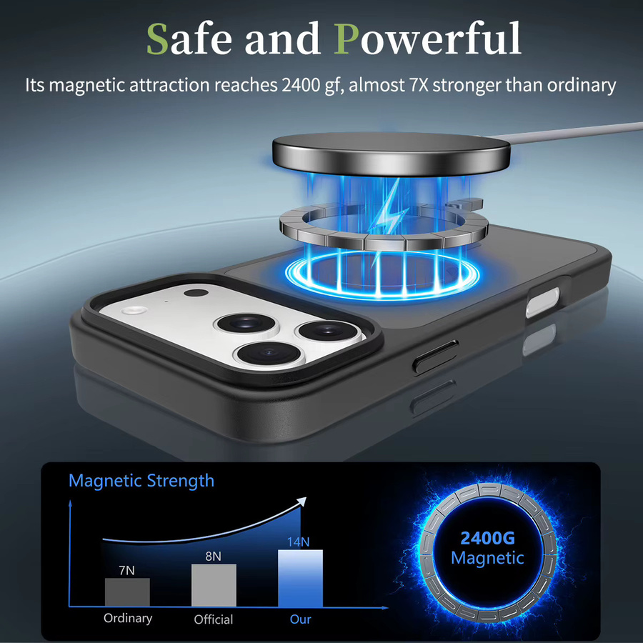 NYFundas MagSafe Handyhülle mit magnetischer Matte und Anti-Fingerabdruck-Schutz für iPhone 17 Pro Max, 16, 15, 14, 13, 12 in Schwarz und Orange - Bild 6