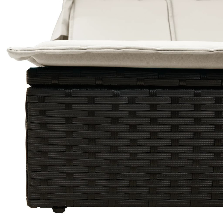 vidaXL Doppel-Sonnenliege aus Polyrattan mit Sonnendach und Auflagen, Schwarz, B/T/H: 236 x 110 x 102 cm - Bild 4