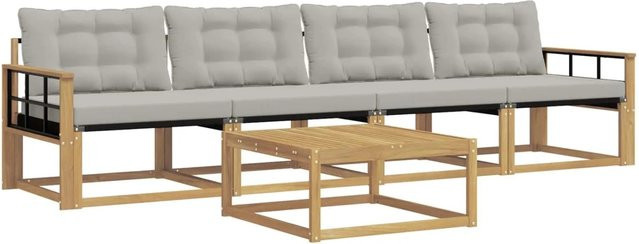 vidaXL Outdoor-Sofagarnitur 5-teilig in Weiß und Hellgrau mit Holz und Polyester, B/T/H: 79 x 79 x 37 cm - Bild 1