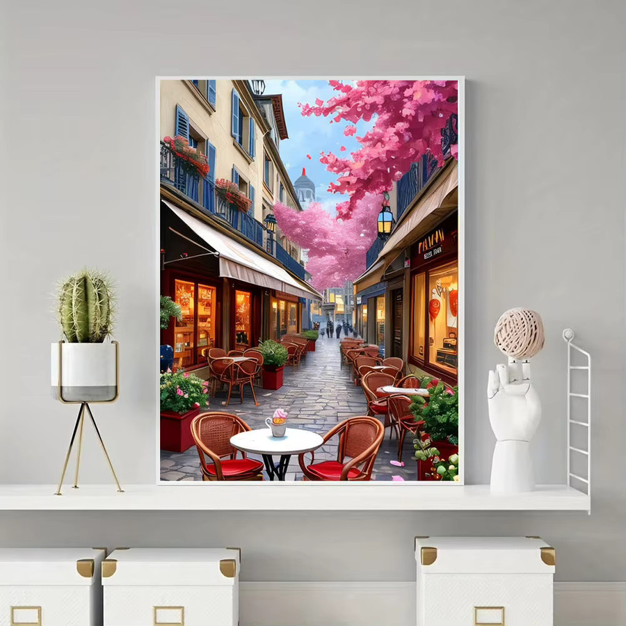 HUACAN Diamantmalerei Set Romantische Paris Straße mit Kirschblüten, 5D DIY Kunst Mosaik Bild in Mehrfarbig, Breite: 30,0 cm, Höhe: 20,0 cm - Bild 4