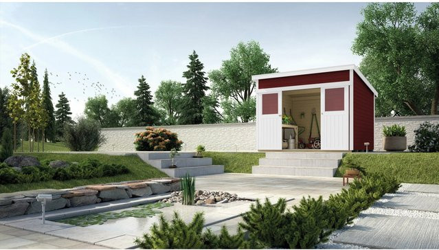 Weka Holz-Gartenhaus Turin mit Pultdach in Schwedenrot - Bild 1