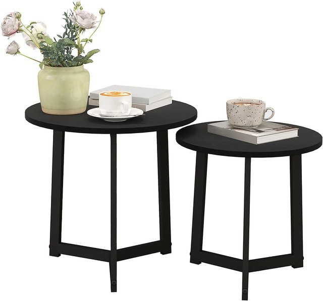 HOMCOM Couchtisch Set modern in Schwarz aus MDF und Stahl, rund, Durchmesser: 48 cm, Höhe: 45 cm - Bild 1