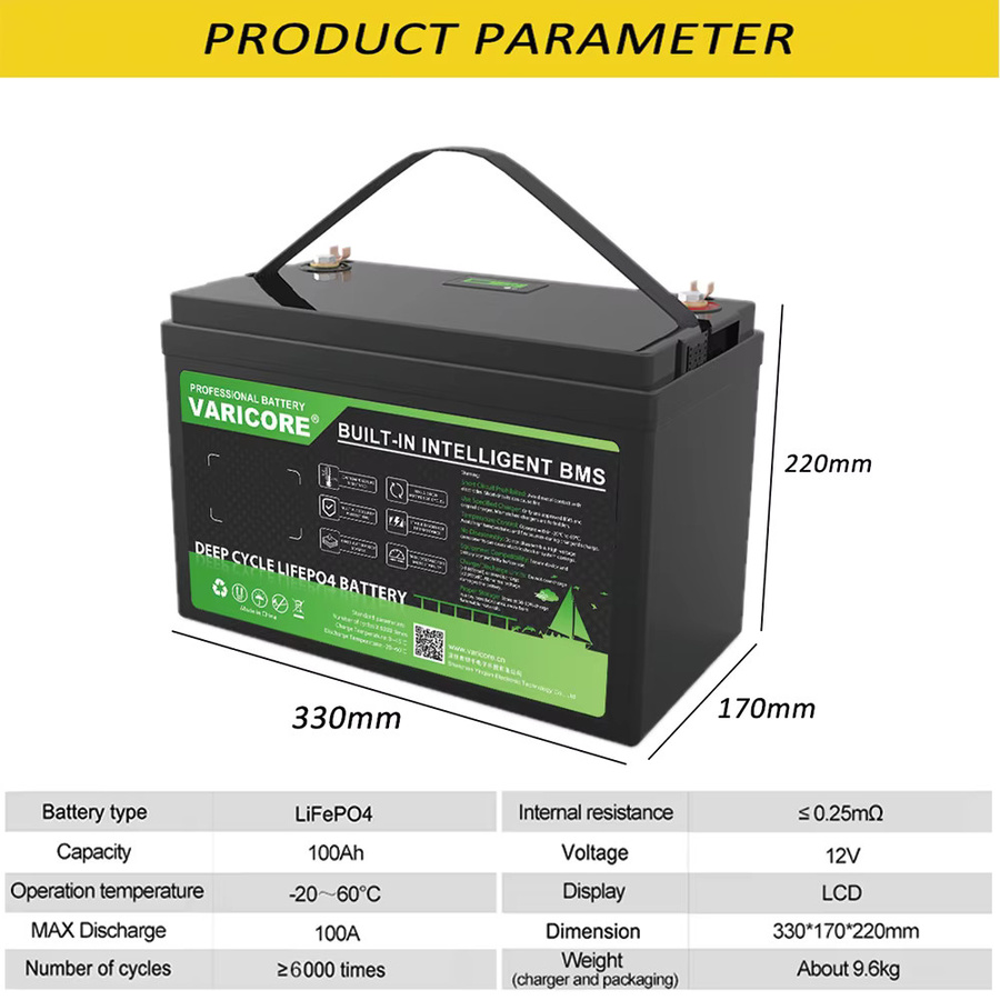 VariCore LiFePO4 Batterie 12V/12,8V 100Ah in Schwarz für 4s EV Energiespeicher, Wohnmobile, Golfcarts, Solar und Windkraft - Bild 5