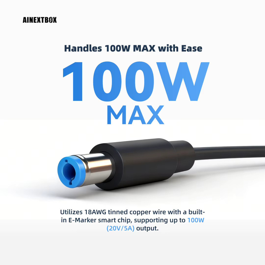 AINEXTBOX PD-Triggerkabel Typ-C auf DC Schnellladekabel 100W 5A 9-20V Schwarz - Bild 4