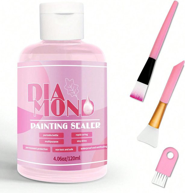 Diamond Art Painting Sealer Kit mit 3 Pinseln, Puzzlekleber und Zubehör für Diamond Painting, Weiß, 120 ml - Bild 1