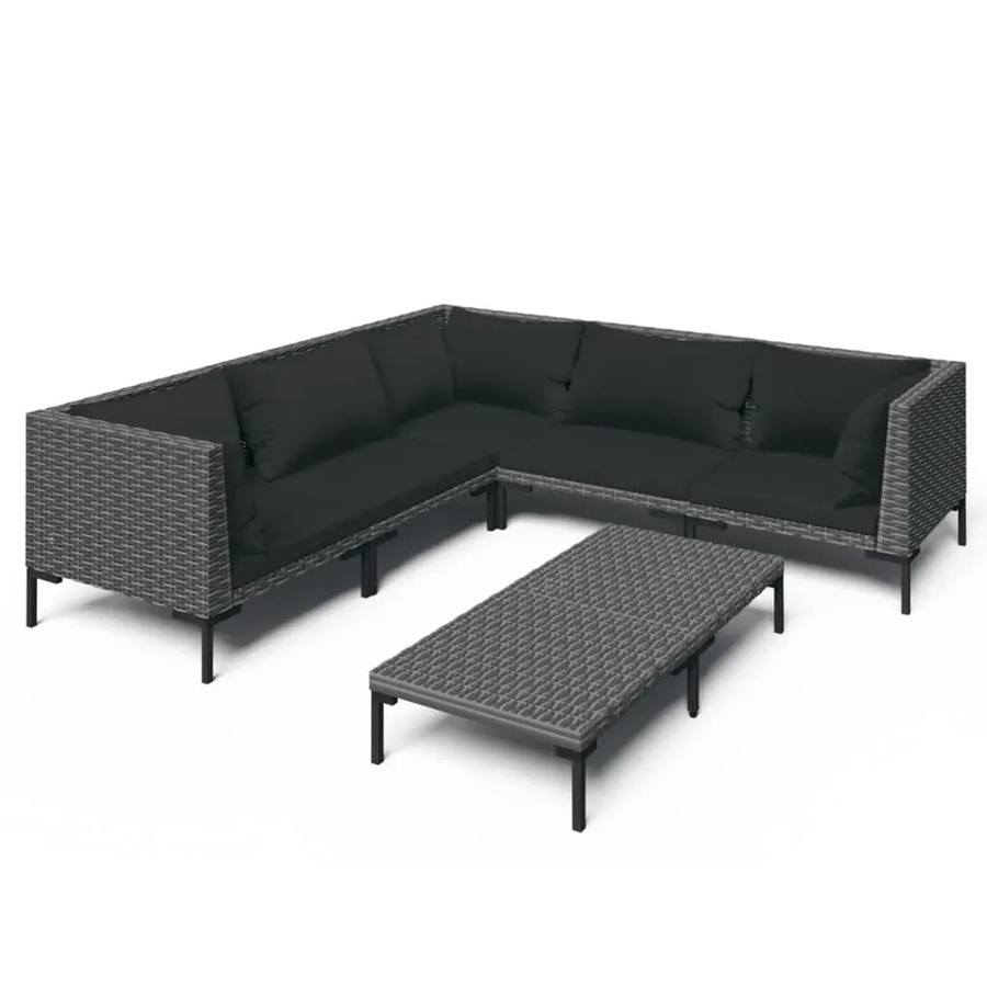 vidaXL 6-teiliges Garten-Lounge-Set in U-Form aus Poly Rattan mit Kissen und Couchtisch, Anthrazit - Bild 2