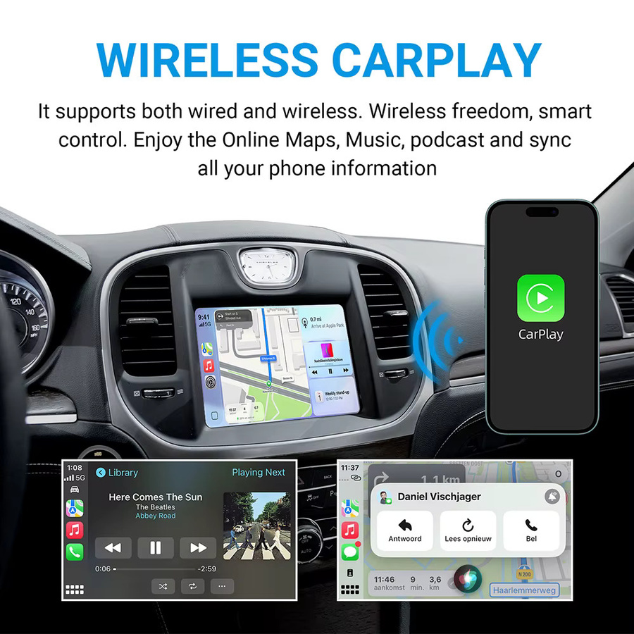 ANYFAR Drahtlose CarPlay und Android Auto Retrofit Kit Decoder Box für Chrysler 300 Serie 2011-2016, Schwarz - Bild 3