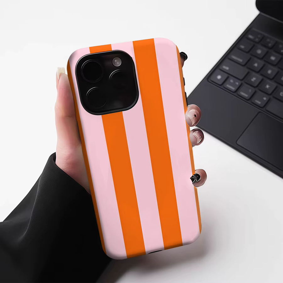 Potdemiel Handyhülle mit Orange- und Rouge-Streifen für iPhone 17 16 15 14 13 Pro Max Plus, robuste doppelschichtige Hülle mit Magnetfunktion - Bild 3