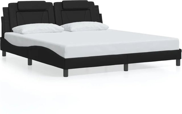 vidaXL Bettgestell mit Kopfteil in Schwarz aus Kunstleder und Sperrholz, B/T/H: 180 x 200 x 74,5 cm - Bild 1