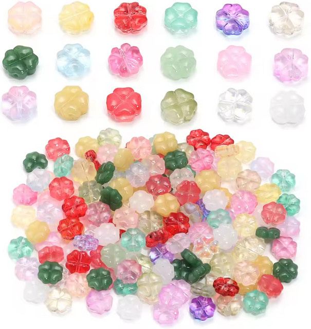 Beadia Glas Perlen, Vierblättriges Kleeblatt, 10 mm, Farbige Spacer - Bild 1
