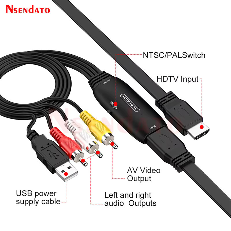 Nsendato HDMI zu AV 3RCA CVBS USB Composite Video Audio Konverter Adapter in Schwarz - Bild 4