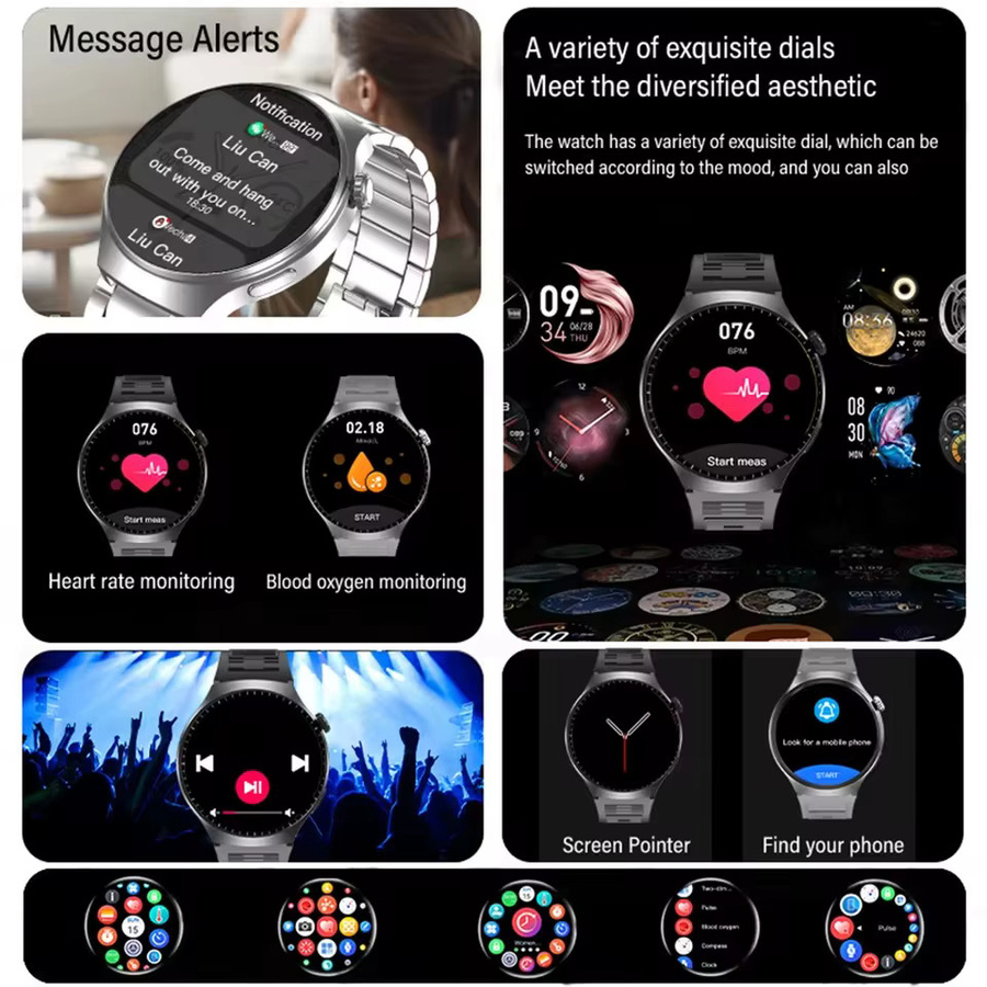 Ola Esporte Smartwatch für Damen und Herren in Schwarz mit Edelstahlarmband, wasserfestem Runddisplay und Sprachanruffunktion - Bild 2