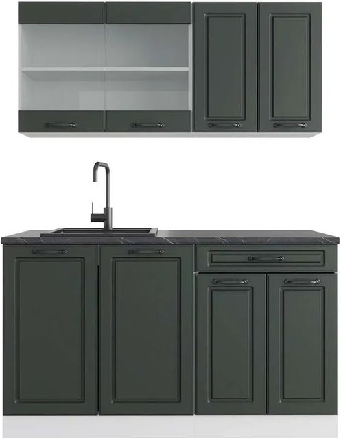 Vicco R-Line Singleküche Landhausstil Anthrazit und Weiß, Breite: 140 cm - Bild 1