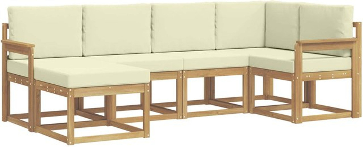 vidaXL Outdoor-Sofagarnitur aus Akazie mit 6-teiligem Set und Polstern in Weiß und Beige - Bild 1