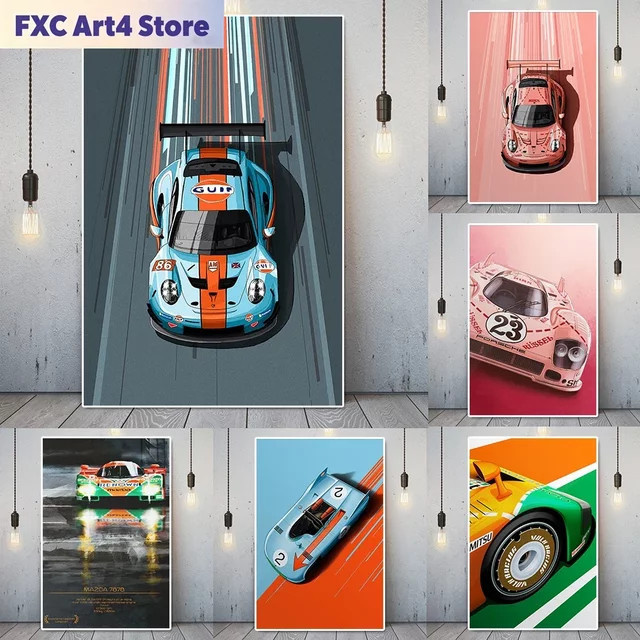 Rastar Comic-Supercar-Graffiti-Leinwandgemälde, Rosa Sportwagen-Poster als moderne Wandkunst für dein Zuhause - Bild 1