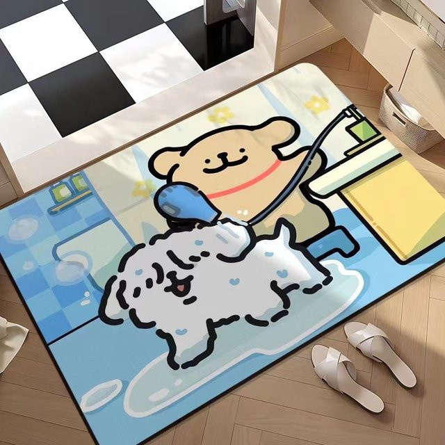 Saugfähige Badezimmermatte mit süßem Welpen-Cartoon, rutschfest und schnelltrocknend, Blau, B/T: 50 x 30 cm - Bild 1