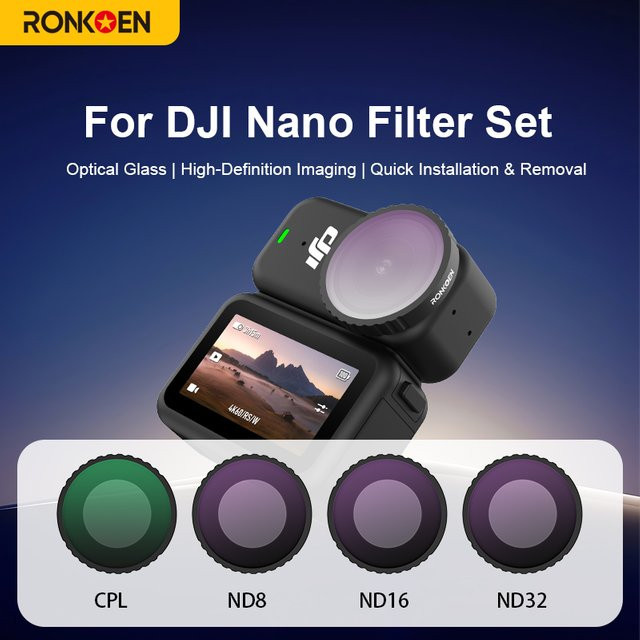 Ronkoen Kamerafilter Set für DJI Osmo Nano mit CPL, UV, ND8, ND16, ND32, ND64 und ND32PL Schutzobjektiv in Schwarz - Bild 1