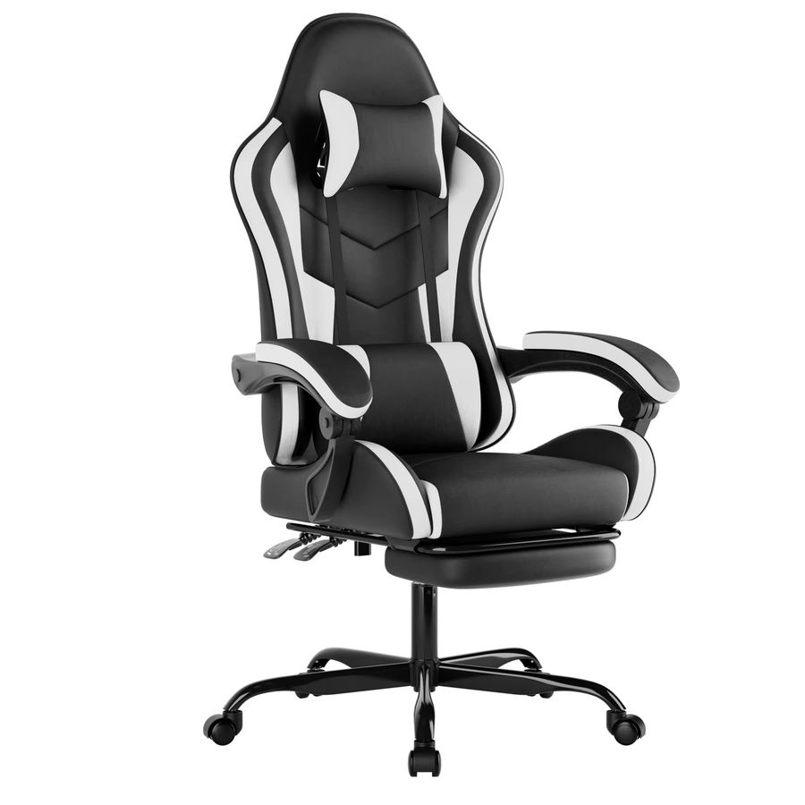 WOTSTA Gaming-Stuhl mit Fußstütze in Schwarz-Grau, ergonomischer Computerstuhl mit Lendenkissen und Kopfstütze, höhenverstellbar - Bild 5