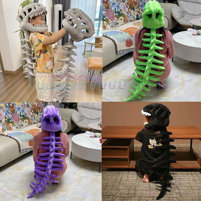 ZOBOTT Dinosaurier-Skelett, Plüschtier, Weiß, Lila, Grün, Schwarz - Bild 1