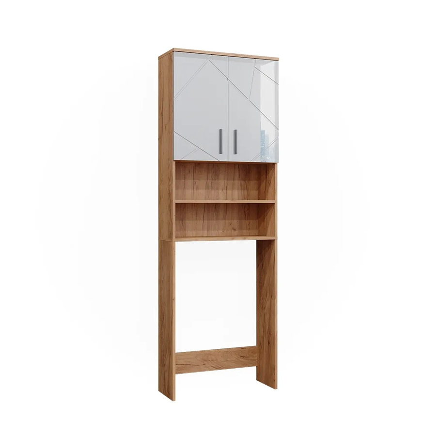 Vicco Waschmaschinenschrank Irma Badezimmer Eiche Weiß Hochglanz B: 64 cm, H: 191 cm, T: 26 cm - Bild 3