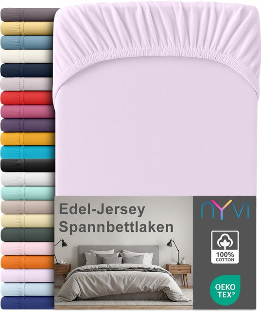 NYVI Edel Jersey Spannbettlaken Deluxe aus 100% supergekämmter Baumwolle, Farbe: Flieder, B/T: 90 x 200 cm, Steghöhe bis 25 cm - Bild 1