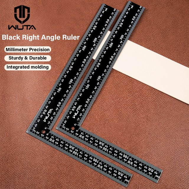 WUTA Leder-Schneidelineal aus Metall in Schwarz, L-förmiges Messstahl-Lineal mit quadratischem Winkel, Breite: 30 cm, Höhe: 20 cm - Bild 1