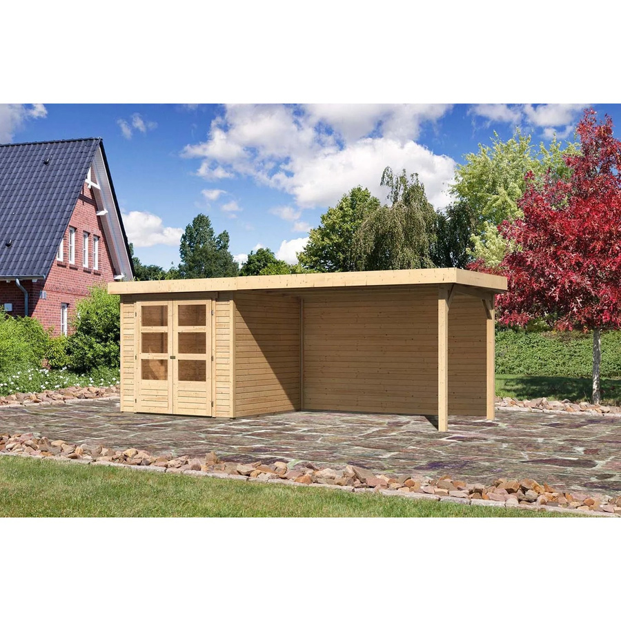 Karibu Holz-Gartenhaus Boras Natur mit Flachdach und modernem Design, Farbe: Braun, B/T/H: 211 x 209 x 209 cm - Bild 2