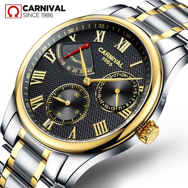 KARNEVAL Armbanduhr Automatik, Edelstahl, Schwarz, Herren - Bild 1