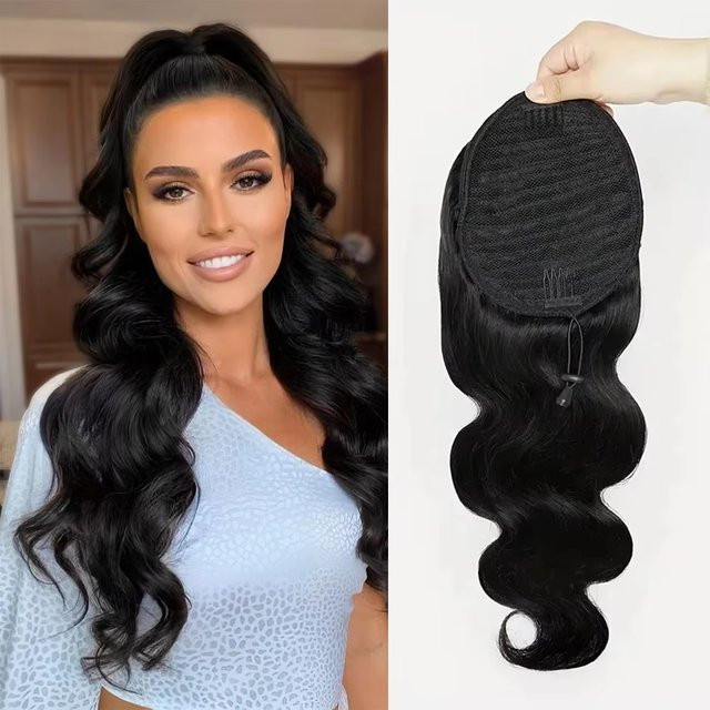 Dula A Hair Body Wave Pferdeschwanz, Clip-in-Haarverlängerung, Schwarz, Damen - Bild 1