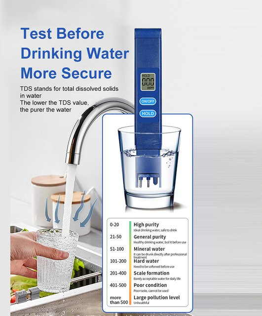 Gaqqee Digitaler TDS-Wasserqualitätstester in Blau mit LCD-Display für Trinkwasser, Pool und Aquarium - Bild 1