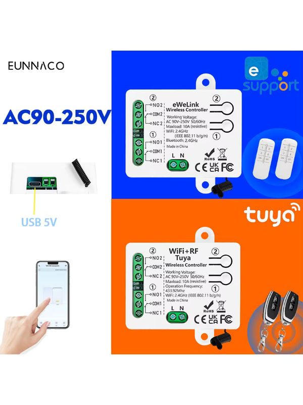 EUNNACO Smart Switch Tuya WiFi RF 2-Kanal Trockenkontaktrelais in Weiß für Google Home und Amazon Alexa - Bild 4