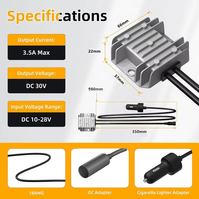 Starlink Mini Autoadapter mit Step-Up-Konverter 12 V auf 30 V, 3,5 A Stromkabel mit Zigarettenanzünder-Stecker - Bild 4