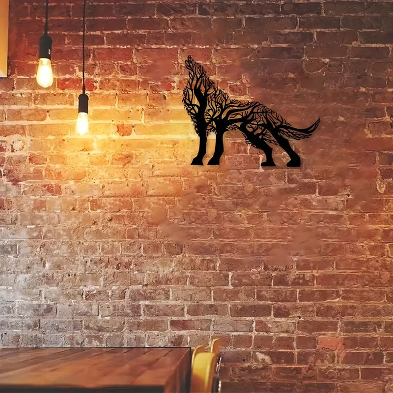 CIFbuy Wanddekor Wolf und Baumzweig aus Eisen in Schwarz, abstraktes Metall-Wandbild für dein Wohnzimmer - Bild 5